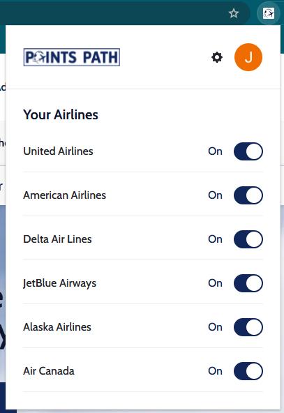 Airlines available in Points Path